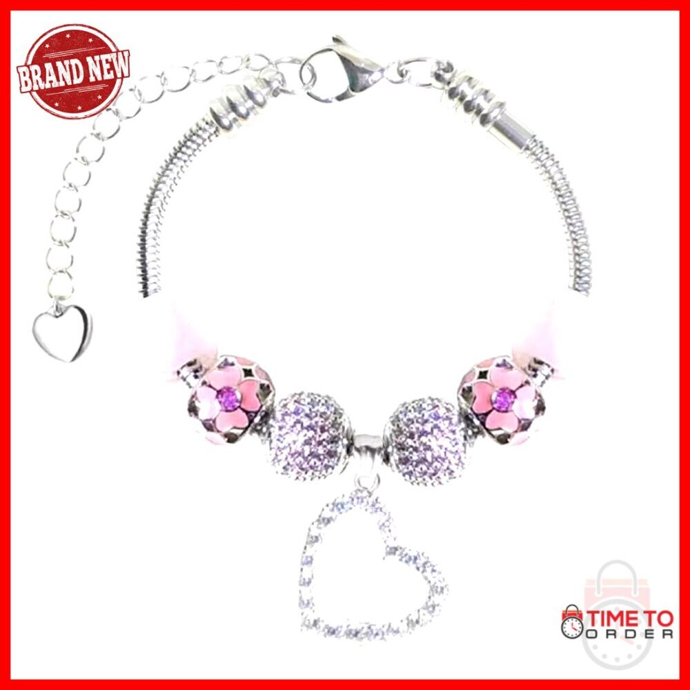 Stainless Steel Charm Bracelet with Birthstone, Adjustable Lobster Clasp